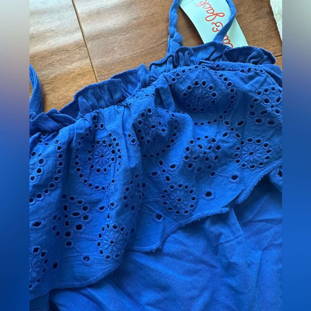 Cat & Jack Bundle White Eyelet Maxi Dress with Blue Ruffle Romper - Picture 8 of 11